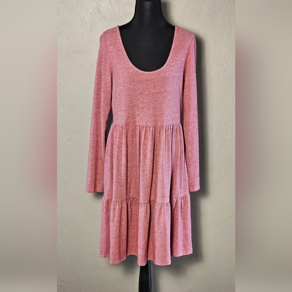 [WILD FABLE] Pink Speckled Long Sleeve Tiered Babydoll Midi Dress《M》 - Picture 1 of 16